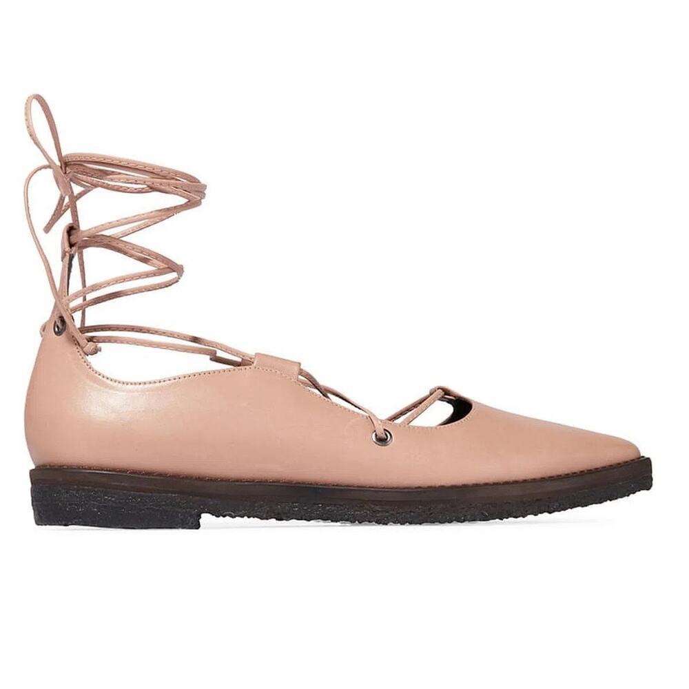 Tibi 37.5 Lace Up Leather Ballet Flats in Pink